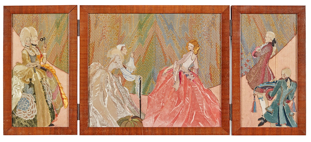 LOT 285 | MARY IRELAND (1891-C.1980) | ‘FAIRYTALE’, CIRCA 1935 | Central panel 26.5cm x 29cm; Side panels 26.5cm x 12.5cm | £700 - £1,000 + fees